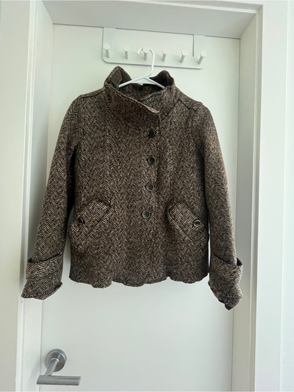 Weekend MaxMara Brown Herringbone Wool Blend Coat